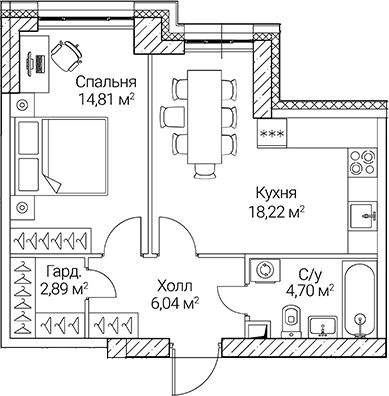 Планировка — СЕЗАР СИТИ, 2-комн., 47 м²