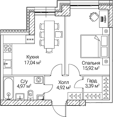 Планировка — СЕЗАР СИТИ, 2-комн., 46 м²