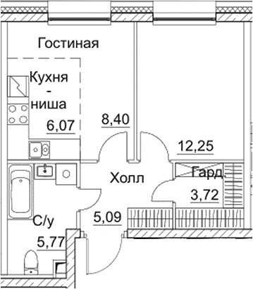 Планировка — СЕЗАР СИТИ, 1-комн., 41 м²