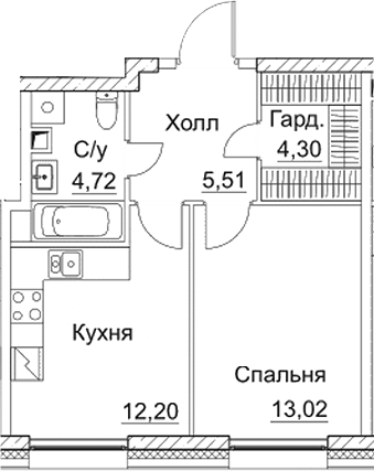 Планировка — СЕЗАР СИТИ, 1-комн., 40 м²