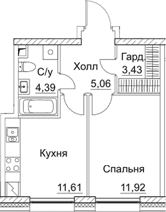 Планировка — СЕЗАР СИТИ, 1-комн., 36 м²