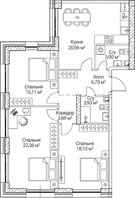 Планировка — СЕЗАР СИТИ, 4-комн., 94 м²