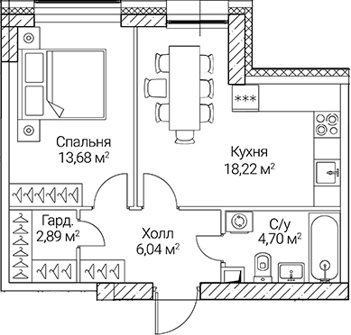 Планировка — СЕЗАР СИТИ, 2-комн., 46 м²