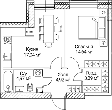 Планировка — СЕЗАР СИТИ, 2-комн., 45 м²
