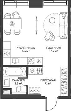 Планировка — СВЕТ, Студия, 34 м²