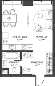 Планировка — СВЕТ, Студия, 34 м²