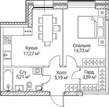 Планировка — СЕЗАР СИТИ, 2-комн., 46 м²