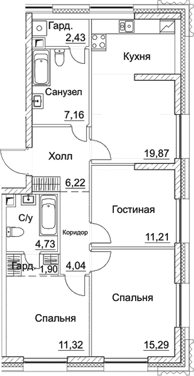 Планировка — СЕЗАР СИТИ, 4-комн., 84 м²