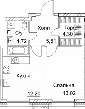 Планировка — СЕЗАР СИТИ, 1-комн., 40 м²