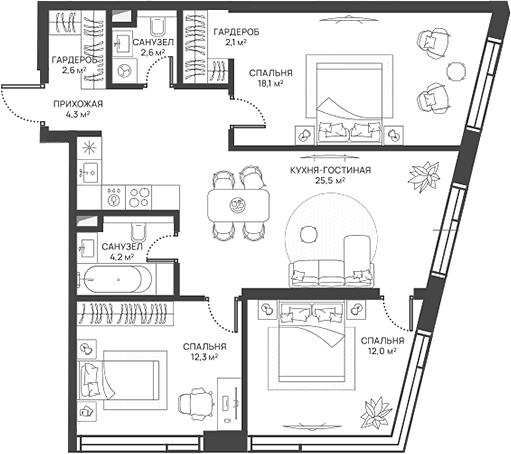 Планировка — СВЕТ, 4-комн., 84 м²