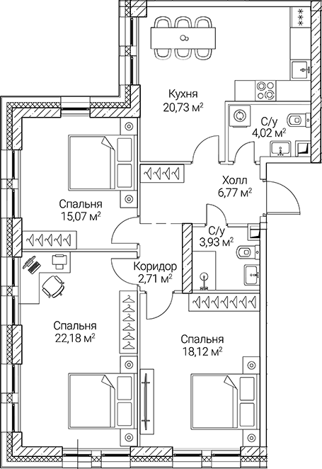 Планировка — СЕЗАР СИТИ, 4-комн., 94 м²