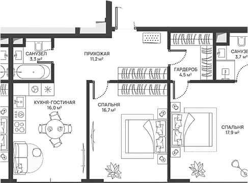 Планировка — СВЕТ, 3-комн., 73 м²