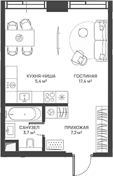 Планировка — СВЕТ, Студия, 34 м²
