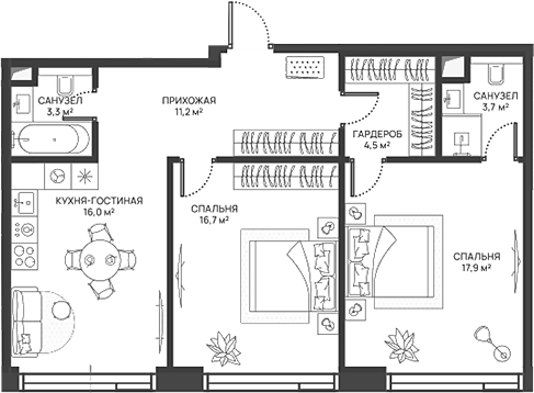 Планировка — СВЕТ, 3-комн., 73 м²