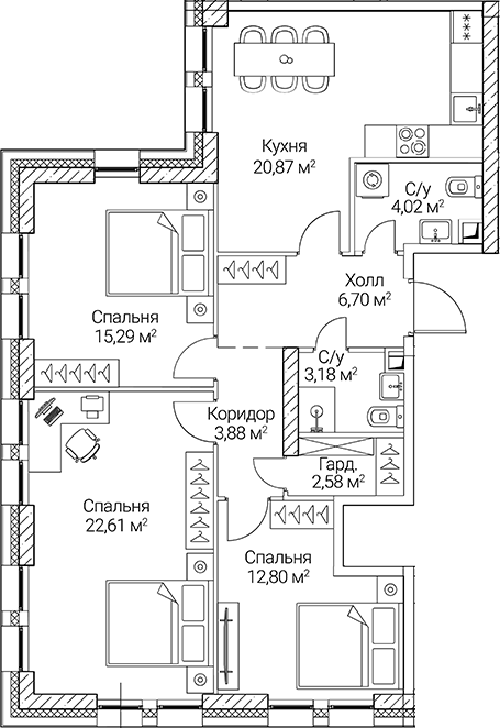Планировка — СЕЗАР СИТИ, 4-комн., 92 м²