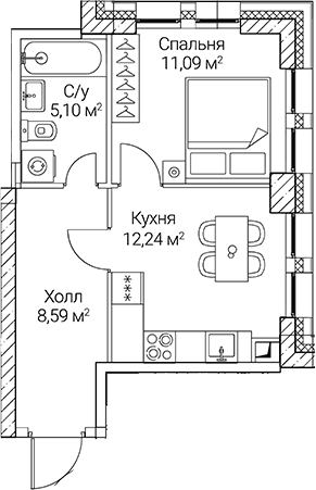 Планировка — СЕЗАР СИТИ, 1-комн., 37 м²