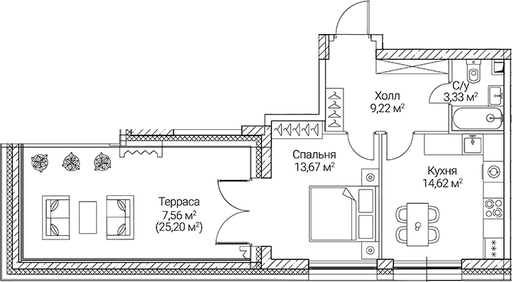 Планировка — СЕЗАР СИТИ, 1-комн., 41 м²