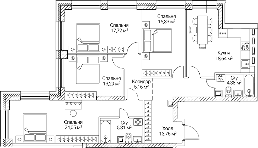 Планировка — СЕЗАР СИТИ, 5-комн., 118 м²