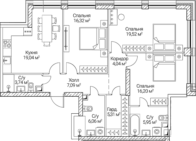 Планировка — СЕЗАР СИТИ, 4-комн., 103 м²