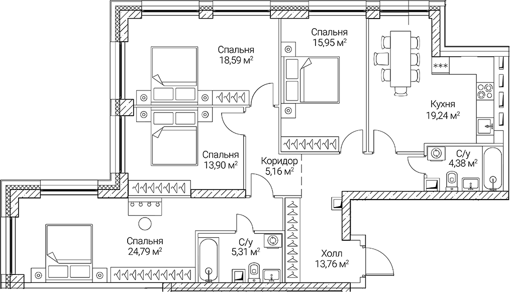 Планировка — СЕЗАР СИТИ, 5-комн., 121 м²