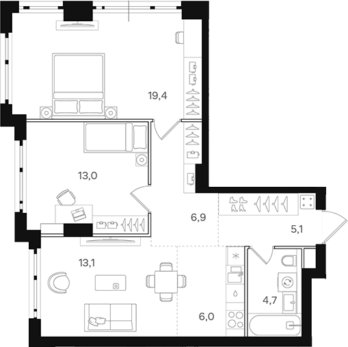 Планировка — Назаре. Мангазея в Богородском, 3-комн., 68 м²