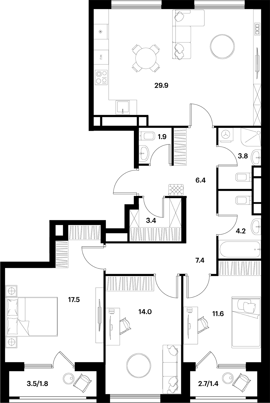 Планировка — ALIA, 4-комн., 100 м²