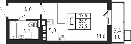 Планировка — Пироговская ривьера, Студия, 27 м²