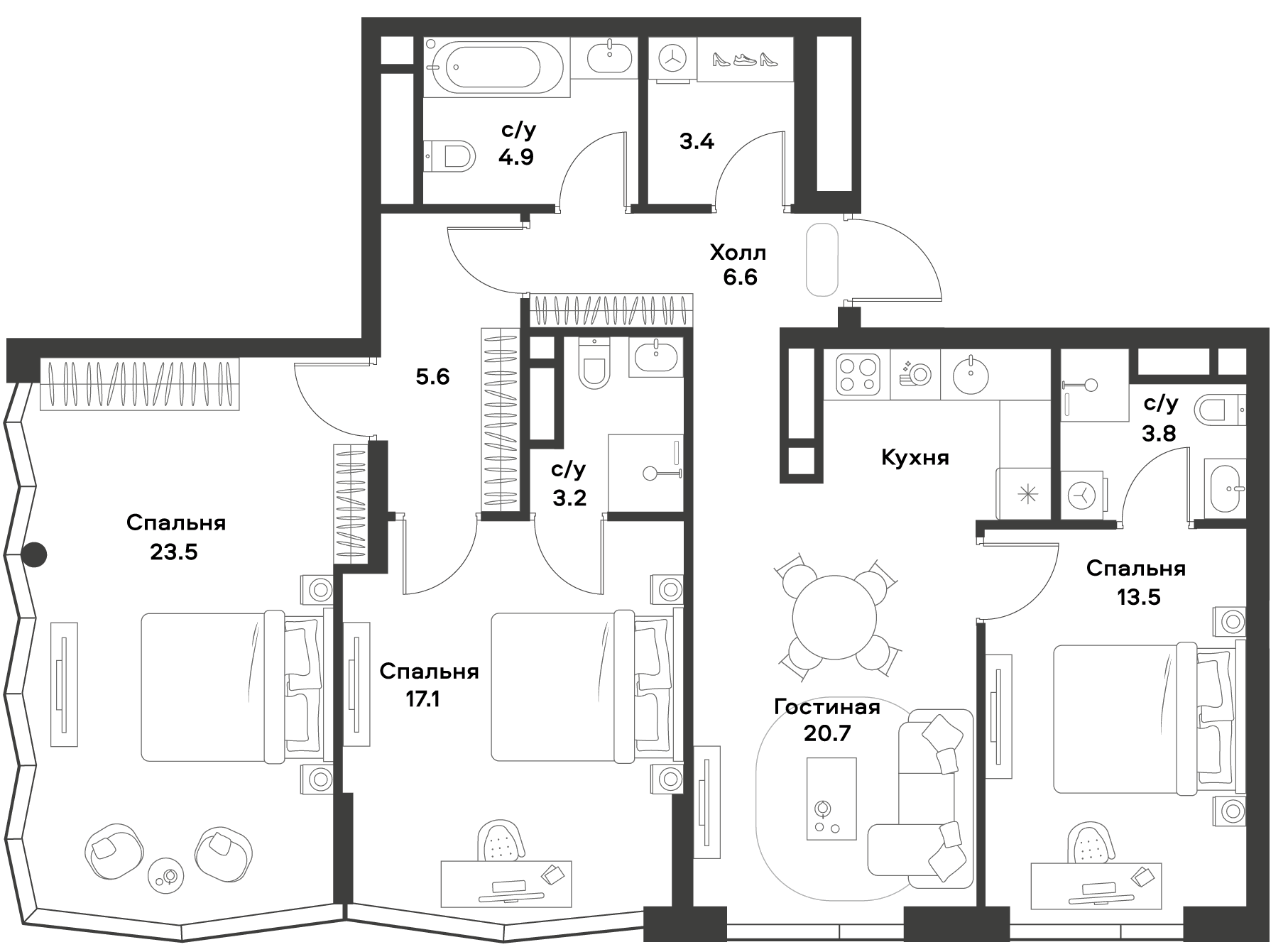 Планировка — ALIA, 4-комн., 102 м²