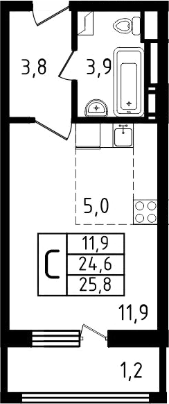Планировка — Пироговская ривьера, Студия, 25 м²