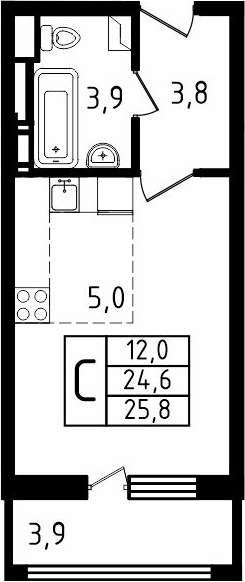 Планировка — Пироговская ривьера, Студия, 25 м²