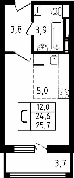 Планировка — Пироговская ривьера, Студия, 25 м²