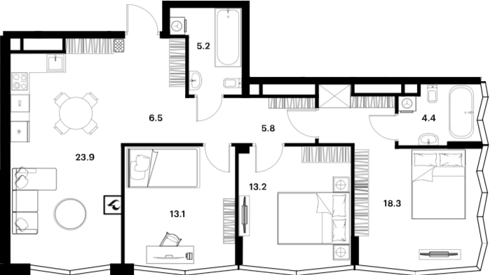 Планировка — ALIA, 4-комн., 90 м²