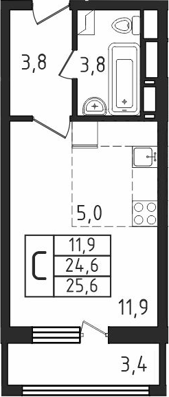 Планировка — Пироговская ривьера, Студия, 25 м²