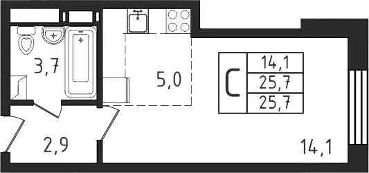 Планировка — Пироговская ривьера, Студия, 26 м²