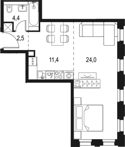 Планировка — Левел Селигерская, Студия, 42 м²