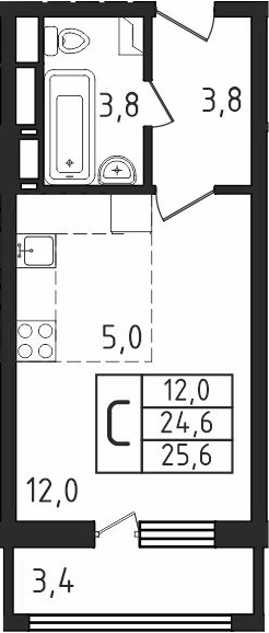 Планировка — Пироговская ривьера, Студия, 25 м²
