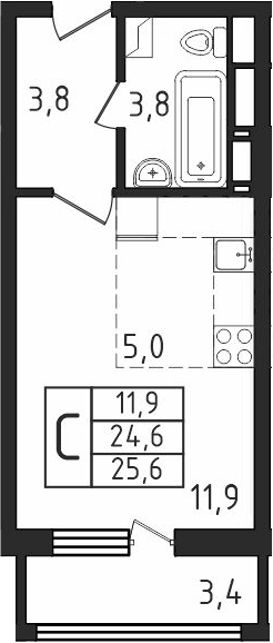 Планировка — Пироговская ривьера, Студия, 25 м²