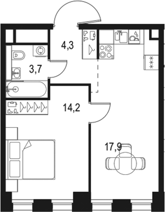 Планировка — Левел Селигерская, 2-комн., 40 м²