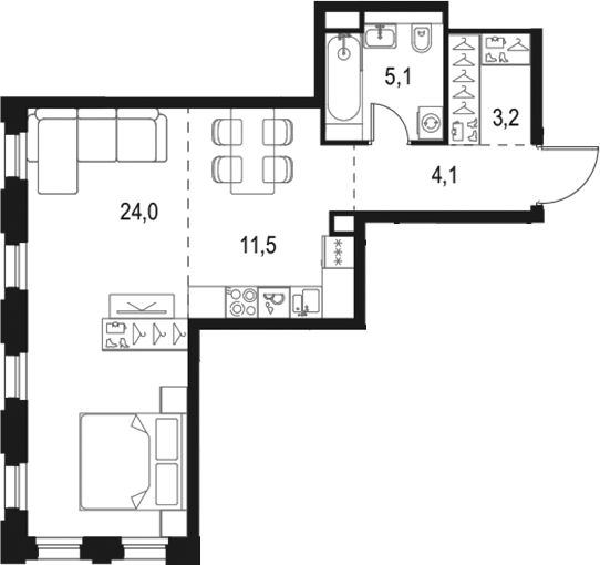 Планировка — Левел Селигерская, Студия, 48 м²