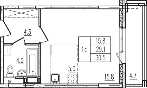 Планировка — Пироговская ривьера, Студия, 29 м²