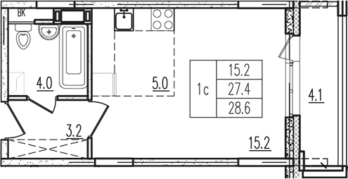 Планировка — Пироговская ривьера, Студия, 27 м²