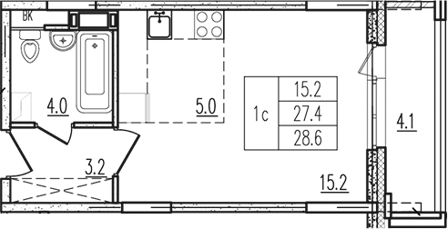 Планировка — Пироговская ривьера, Студия, 28 м²