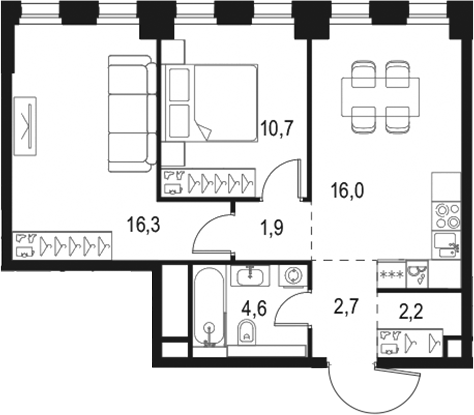 Планировка — Левел Селигерская, 3-комн., 54 м²