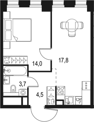 Планировка — Левел Селигерская, 2-комн., 40 м²