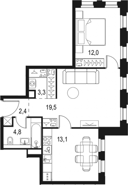 Планировка — Левел Селигерская, 2-комн., 55 м²