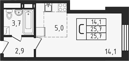 Планировка — Пироговская ривьера, Студия, 26 м²