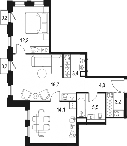 Планировка — Левел Селигерская, 2-комн., 62 м²