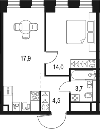 Планировка — Левел Селигерская, 2-комн., 40 м²