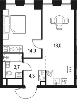 Планировка — Левел Селигерская, 2-комн., 40 м²