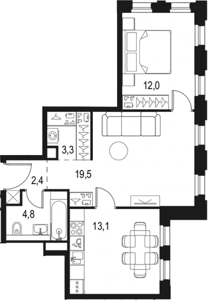 Планировка — Левел Селигерская, 2-комн., 55 м²